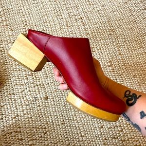 Beklina Matisse platform mules unique block heel in oxblood